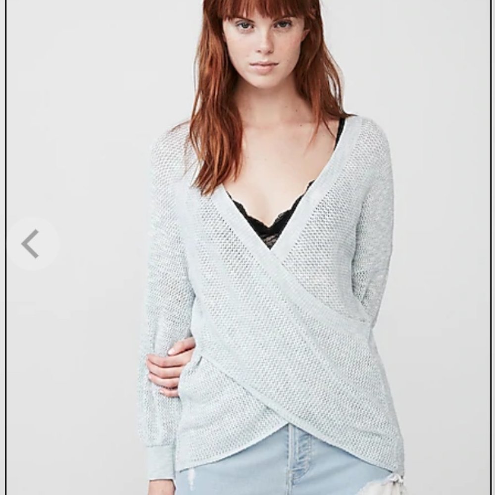 NWT Express Wrap Front Balloon Sleeve Pullover
